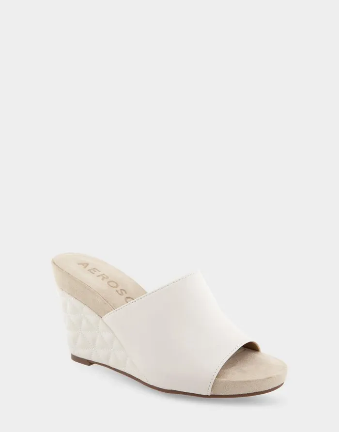 Aerosoles Comfortable Women039s Quilted Heel Footbed Wedge Slide In Eggnog Faux Leather Eggnog Faux Leather Women Wedges