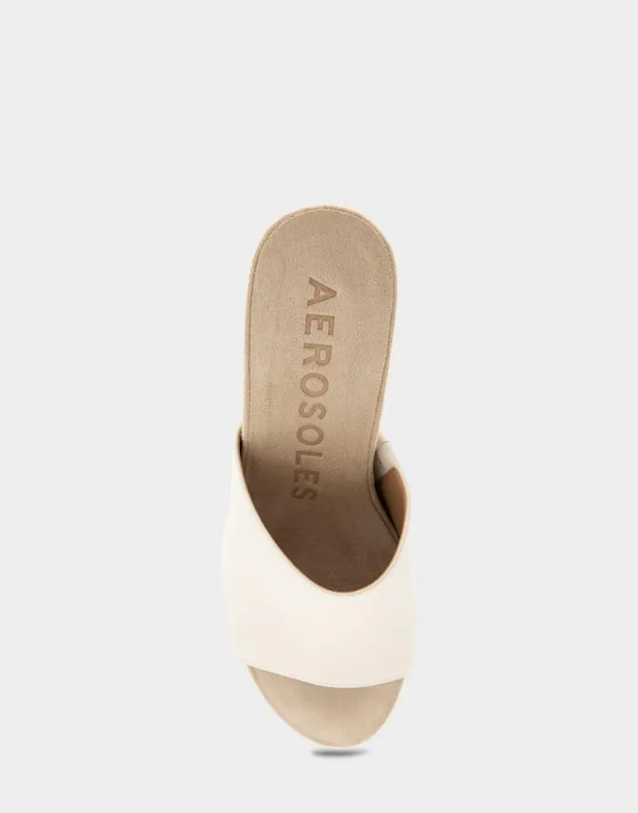 Aerosoles Comfortable Women039s Quilted Heel Footbed Wedge Slide In Eggnog Faux Leather Eggnog Faux Leather Women Wedges
