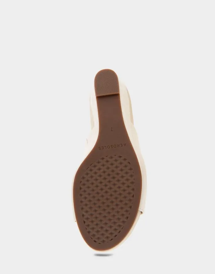 Aerosoles Comfortable Women039s Quilted Heel Footbed Wedge Slide In Eggnog Faux Leather Eggnog Faux Leather Women Wedges