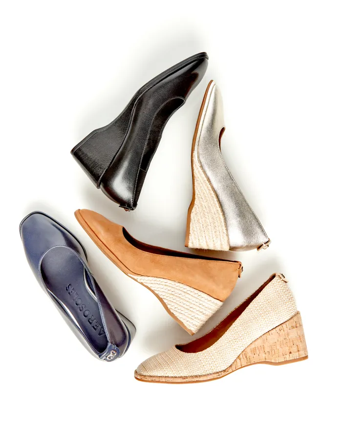 Aerosoles Comfortable Women039s Sculpted Wedge Pump In Navy Leather Navy Leather Women Clogs and Mules