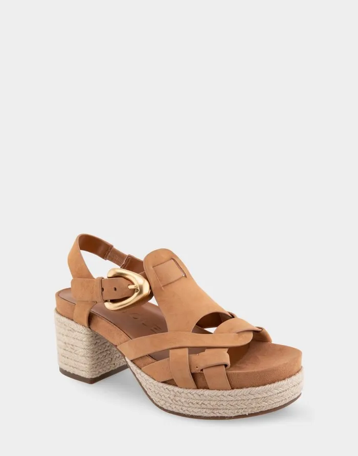 Aerosoles Comfortable Women039s Strappy Molded Footbed Platform Sandal In Tan Suede Tan Suede Women Platforms
