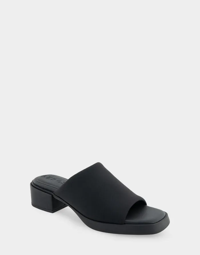 Aerosoles Comfortable Women039s Stretch Slip On Low Block Heel Sandal In Black Stretch Fabric Stretch Fabric Women Clogs and Mules