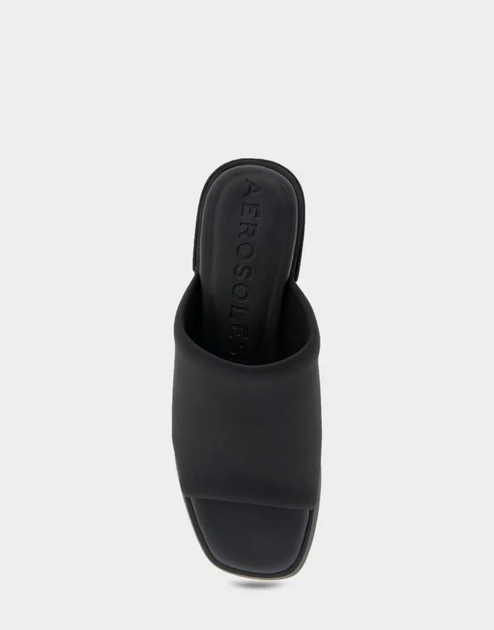 Aerosoles Comfortable Women039s Stretch Slip On Low Block Heel Sandal In Black Stretch Fabric Stretch Fabric Women Clogs and Mules