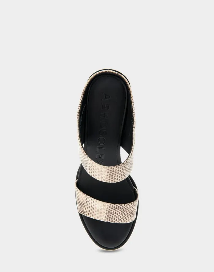 Aerosoles Comfortable Women039s Two Band Block Heel Sandal In Roccia Snake Print Leather Roccia Snake Print Leather Women Clogs and Mules