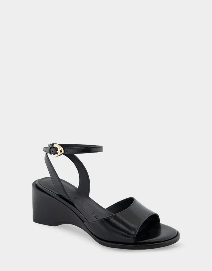 Aerosoles Comfortable Women039s Two Piece Ankle Strap Wedge Sandal In Black Leather Black Leather Women Dress