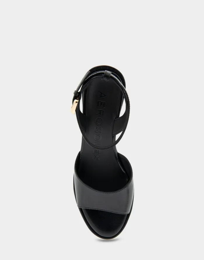 Aerosoles Comfortable Women039s Two Piece Ankle Strap Wedge Sandal In Black Leather Black Leather Women Dress