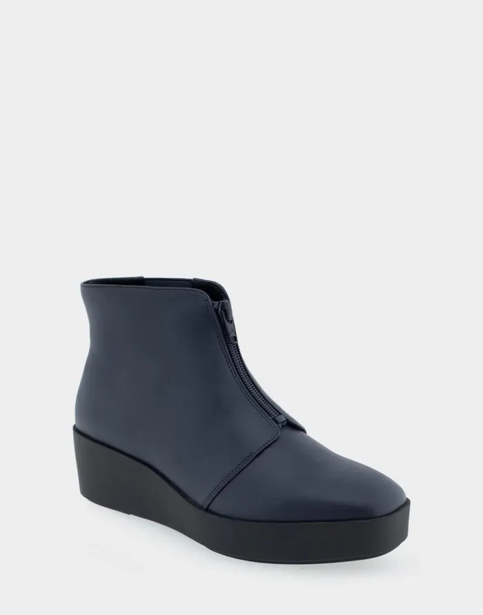 Aerosoles Comfortable Women039s Wedge Heel Ankle Boot In Navy Faux Leather Navy Faux Leather Women Ankle Boots