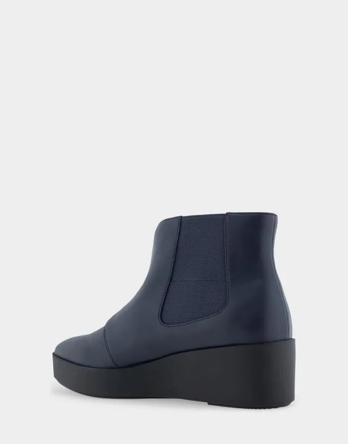 Aerosoles Comfortable Women039s Wedge Heel Ankle Boot In Navy Faux Leather Navy Faux Leather Women Ankle Boots