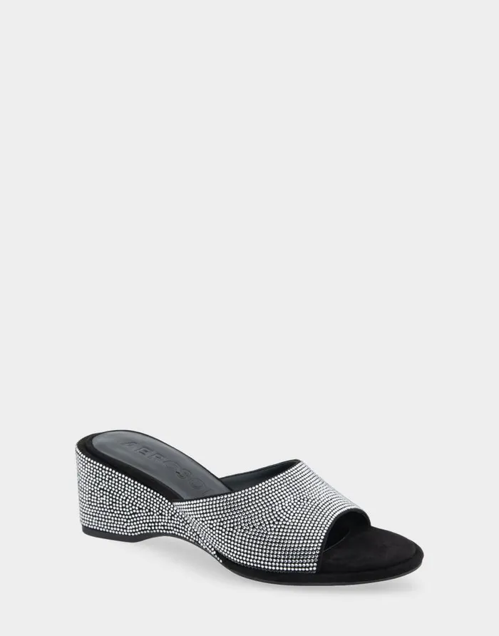 Aerosoles Comfortable Women039s Wedge Slide In Black Fabric With Crystals Black Suede Fabric With Crystals Women Dress