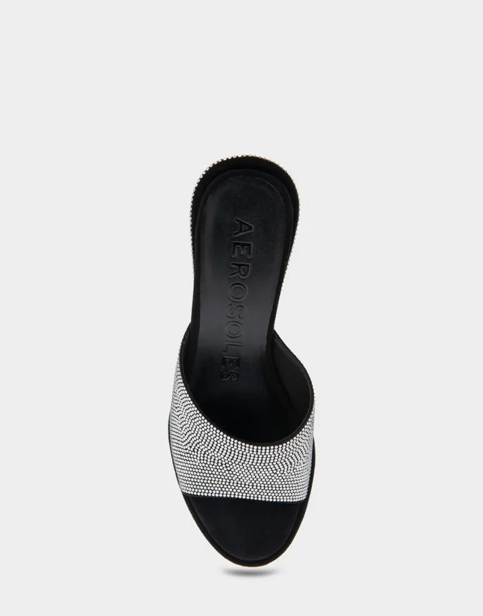 Aerosoles Comfortable Women039s Wedge Slide In Black Fabric With Crystals Black Suede Fabric With Crystals Women Dress