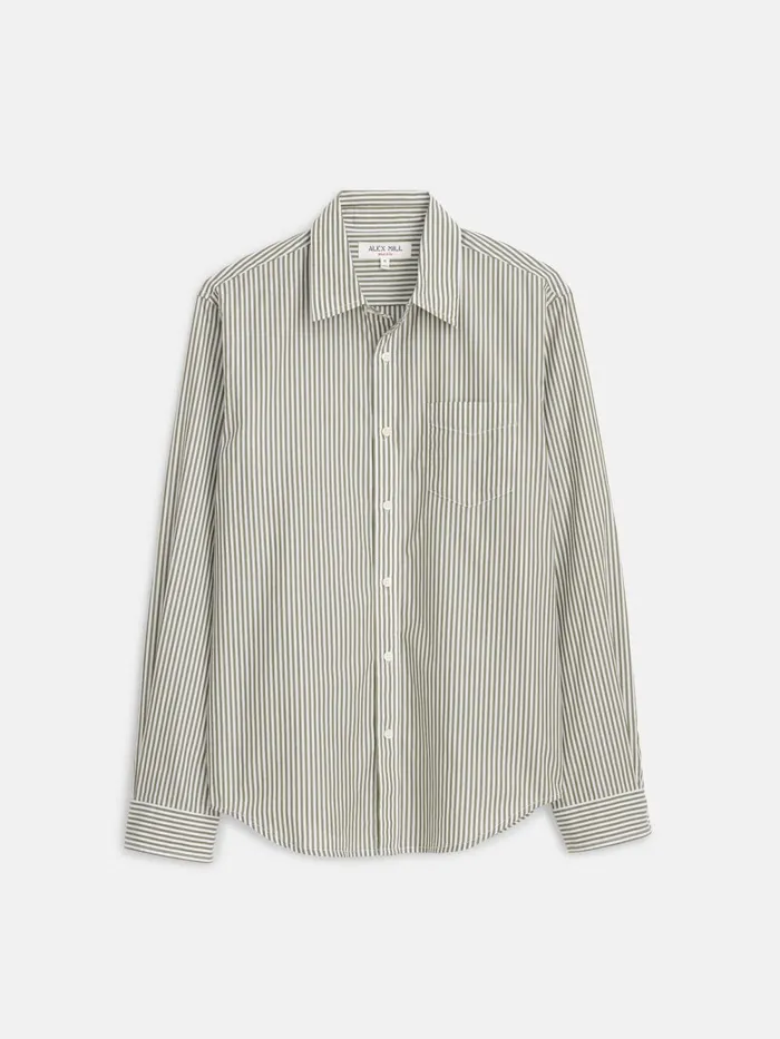 Alex Mill Shirts Men Mill Shirt In Striped Cotton Poplin Olivewhite