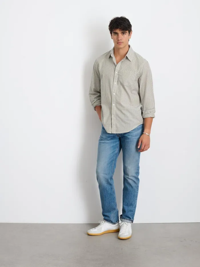 Alex Mill Shirts Men Mill Shirt In Striped Cotton Poplin Olivewhite