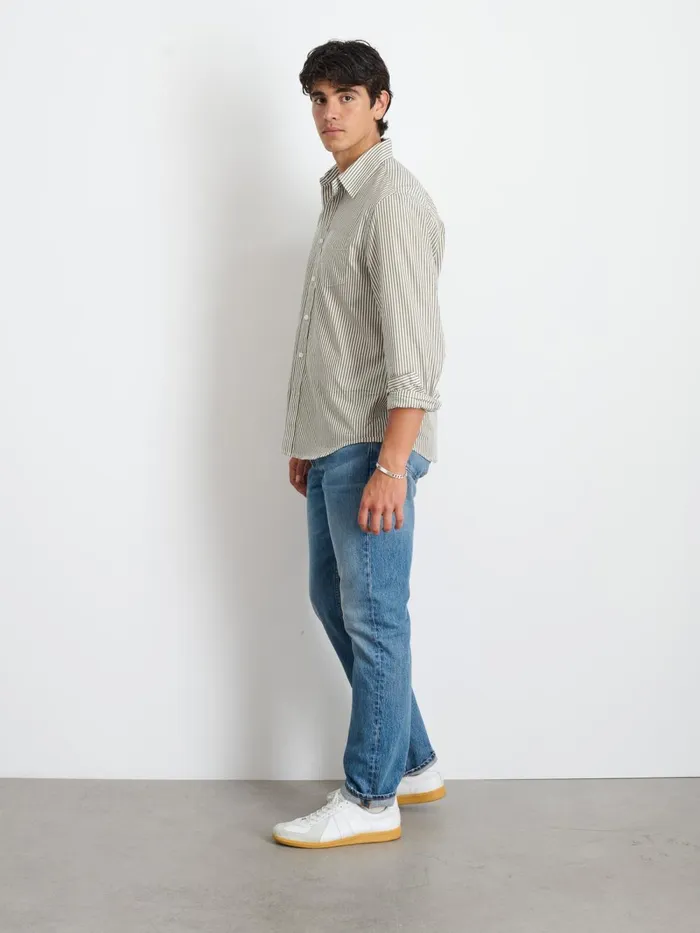 Alex Mill Shirts Men Mill Shirt In Striped Cotton Poplin Olivewhite