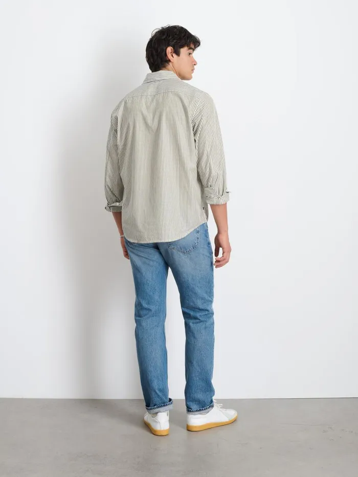 Alex Mill Shirts Men Mill Shirt In Striped Cotton Poplin Olivewhite