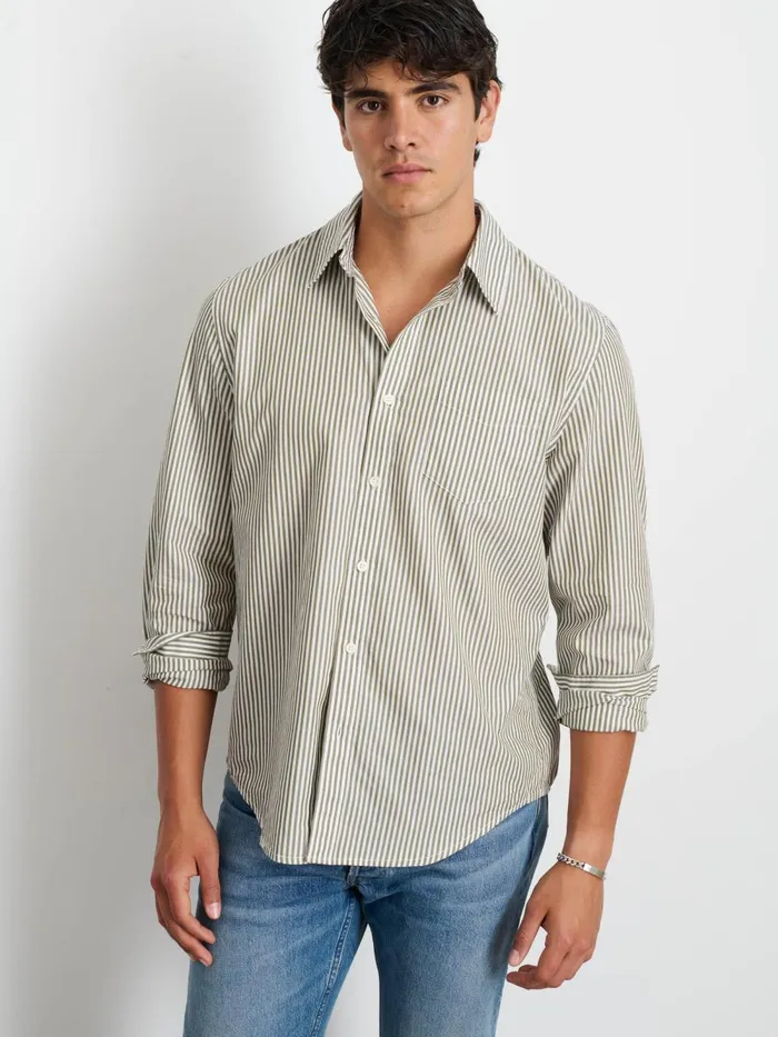 Alex Mill Shirts Men Mill Shirt In Striped Cotton Poplin Olivewhite