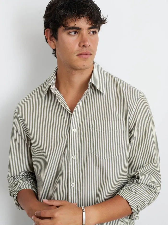 Alex Mill Shirts Men Mill Shirt In Striped Cotton Poplin Olivewhite