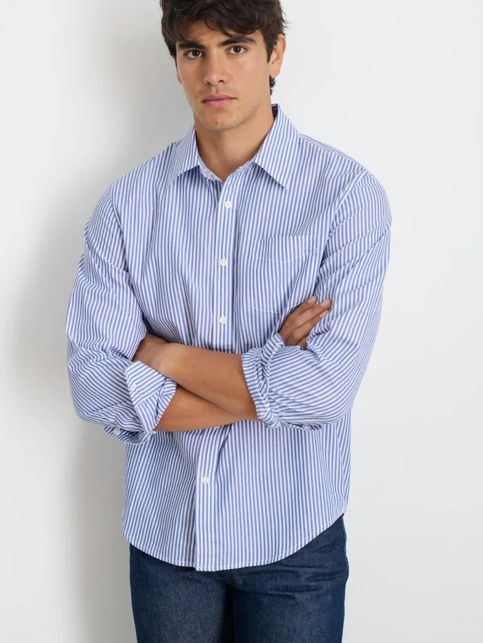 Alex Mill Shirts Men Mill Shirt In Striped Poplin Bluewhite