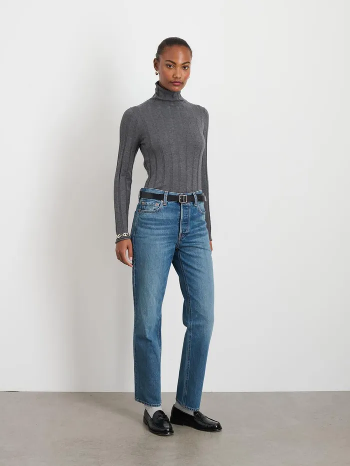 Alex Mill Sweaters Women Ellie Ribbed Turtleneck In Cotton Cashmere Heather Grey Alex Mill Sweaters Women Ellie Ribbed Turtleneck In Cotton Cashmere Heather Grey