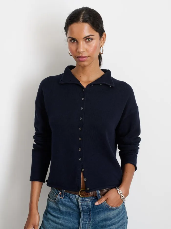 Alex Mill Sweaters Women Taylor Rollneck Cardigan In Cotton Cashmere Navy