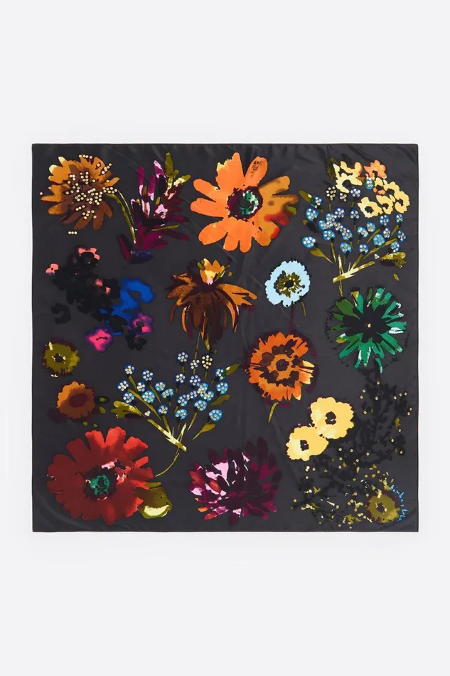 Anthracite XL Floral Watercolor Sequin Scarf Anthracite Women Bimba Y Lola Scarves