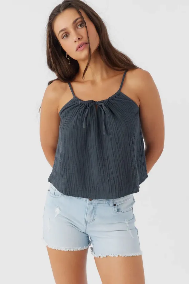 ANYA CRINKLE DOUBLE GAUZE TANK TOP Slate Women O039NEILL Collections