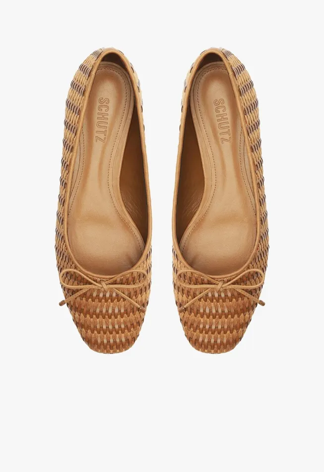 Arissa Straw Ballet Flat Brown Women Schutz Shoes Ballerinas