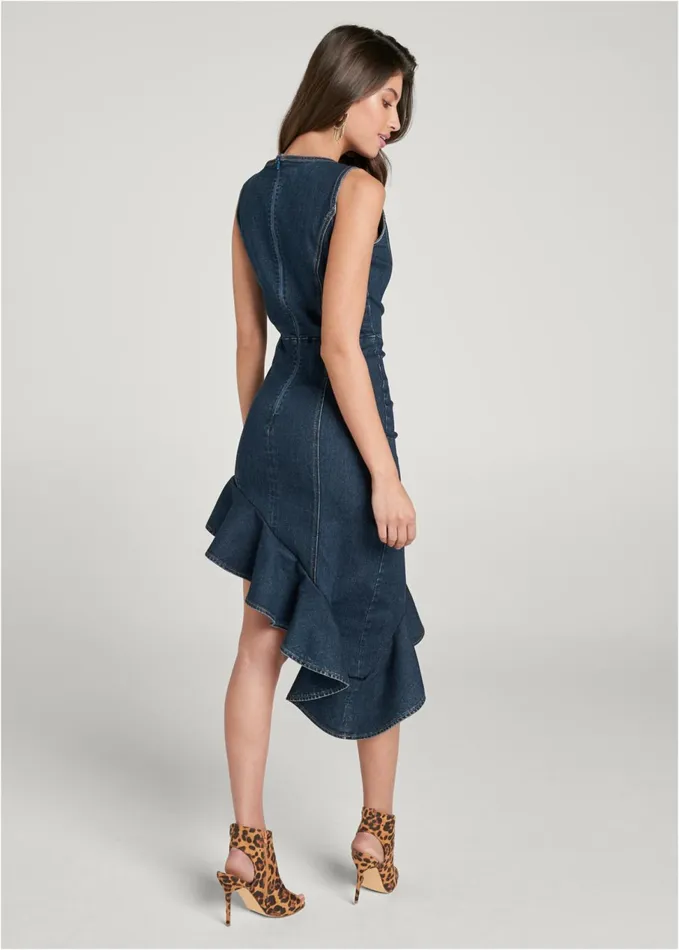 ASYMMETRICAL DENIM DRESS Dark Wash Women VENUS Sundresses