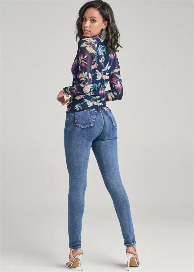 BAHAMIAN FLORAL MESH TOP Navy Multi Women VENUS Night Out Tops