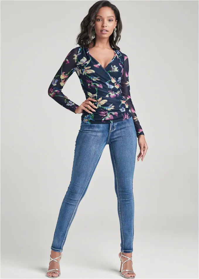 BAHAMIAN FLORAL MESH TOP Navy Multi Women VENUS Night Out Tops