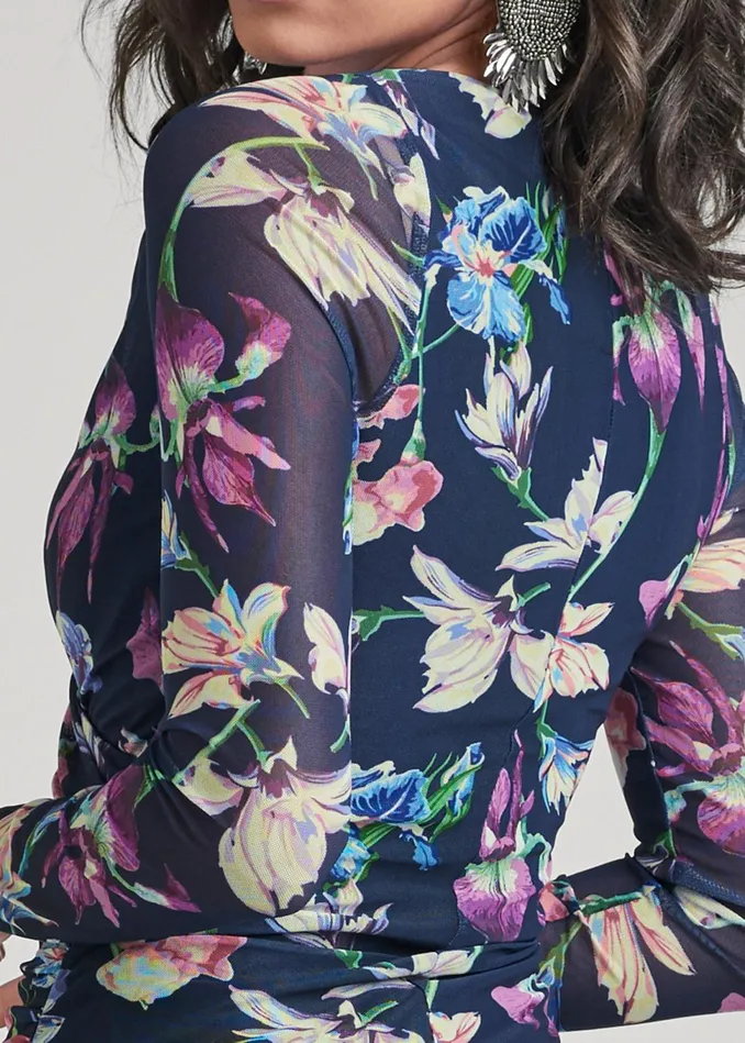 BAHAMIAN FLORAL MESH TOP Navy Multi Women VENUS Night Out Tops