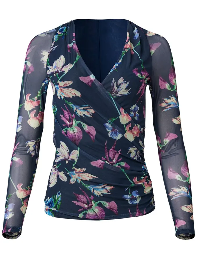 BAHAMIAN FLORAL MESH TOP Navy Multi Women VENUS Night Out Tops
