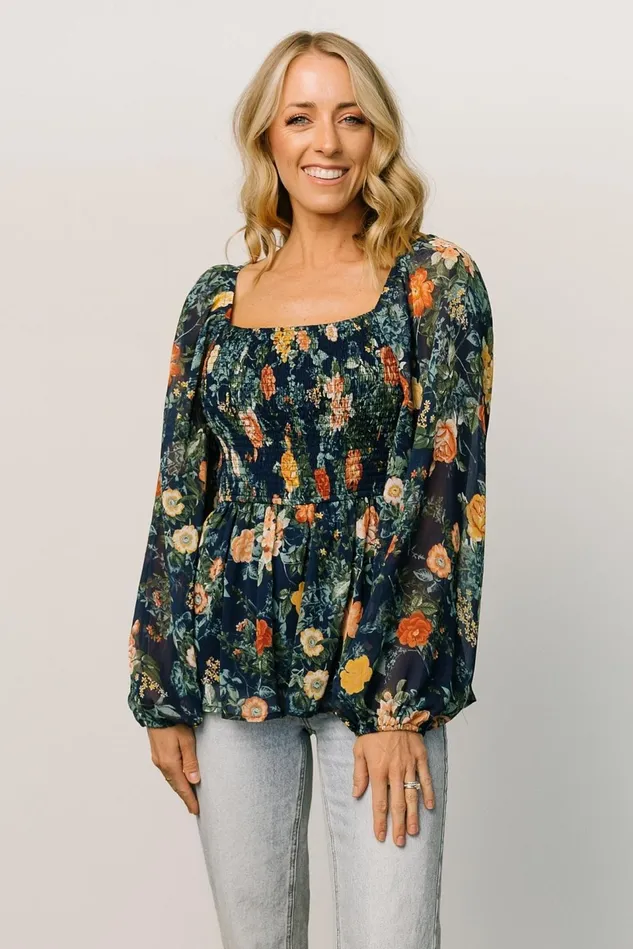 Baltic Born Blouses Shirts Women Ollie Smocked Top Navy Multi