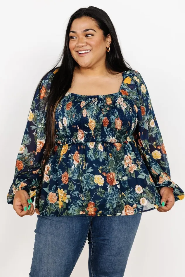 Baltic Born Blouses Shirts Women Ollie Smocked Top Navy Multi Baltic Born Blouses Shirts Women Ollie Smocked Top Navy Multi