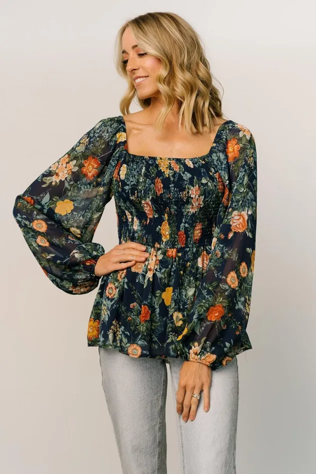 Baltic Born Blouses Shirts Women Ollie Smocked Top Navy Multi Baltic Born Blouses Shirts Women Ollie Smocked Top Navy Multi