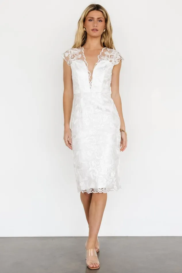 Baltic Born Bridal Women Jacqueline Embossed Midi Dress White Baltic Born Bridal Women Jacqueline Embossed Midi Dress White