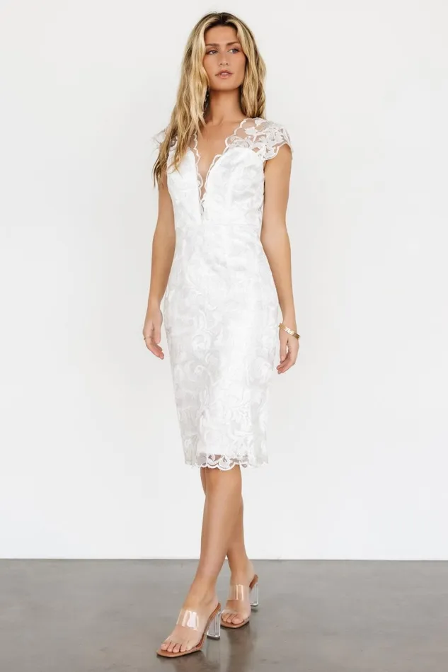 Baltic Born Bridal Women Jacqueline Embossed Midi Dress White Baltic Born Bridal Women Jacqueline Embossed Midi Dress White