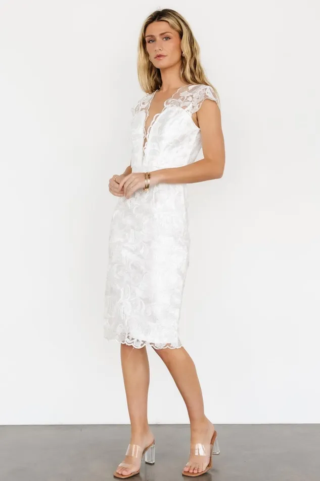 Baltic Born Bridal Women Jacqueline Embossed Midi Dress White Baltic Born Bridal Women Jacqueline Embossed Midi Dress White
