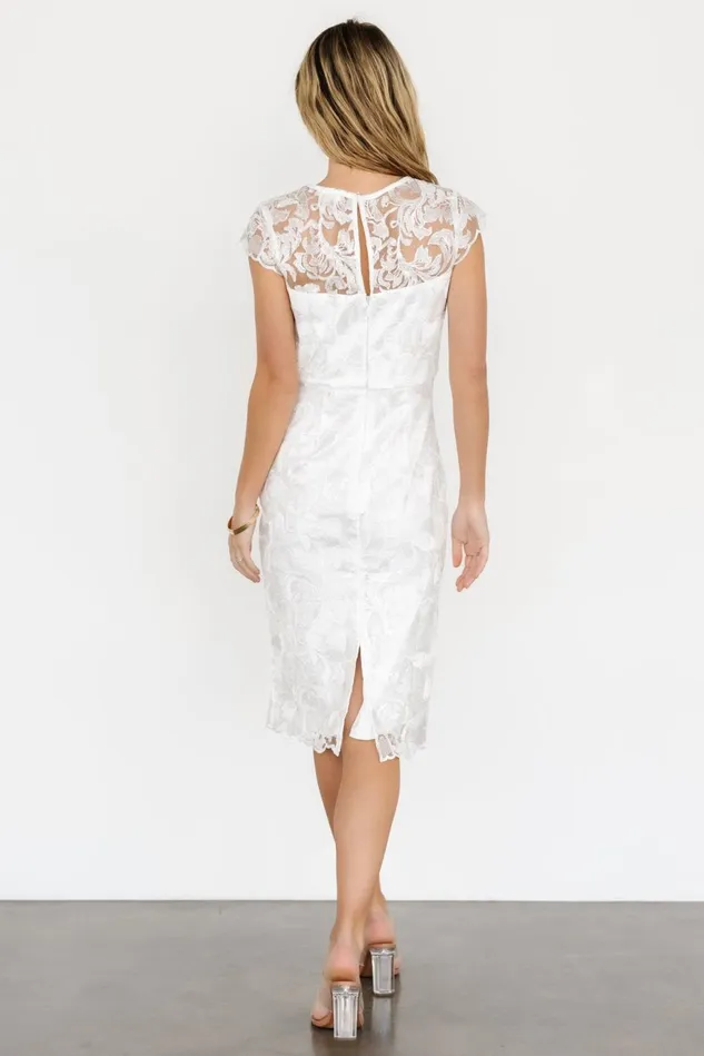 Baltic Born Bridal Women Jacqueline Embossed Midi Dress White Baltic Born Bridal Women Jacqueline Embossed Midi Dress White