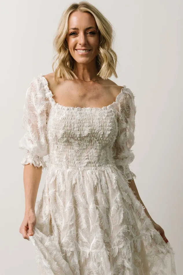 Baltic Born Bridal Women Paloma Smocked Feather Maxi Dress Off White