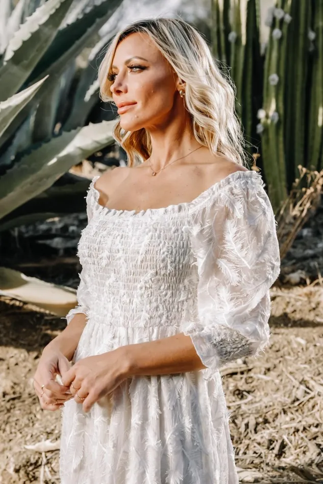 Baltic Born Bridal Women Paloma Smocked Feather Maxi Dress Off White