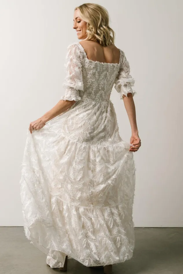 Baltic Born Bridal Women Paloma Smocked Feather Maxi Dress Off White