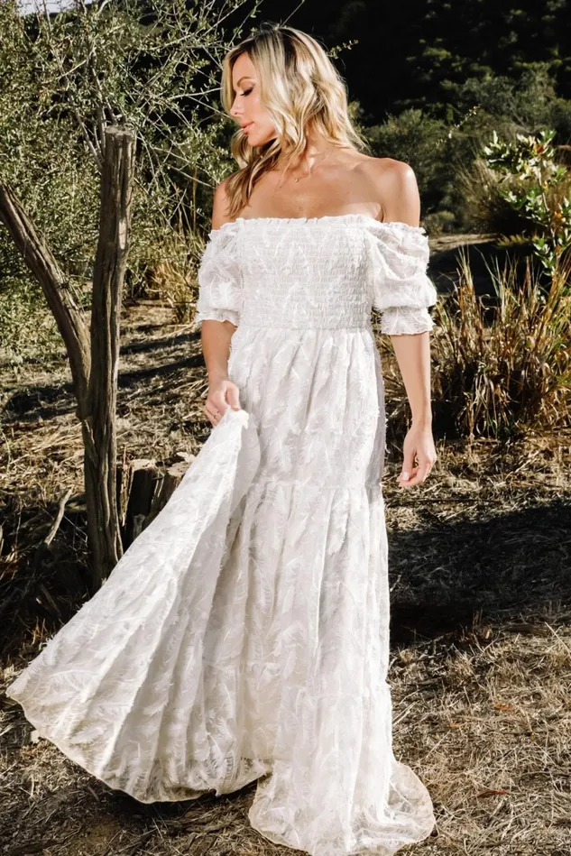 Baltic Born Bridal Women Paloma Smocked Feather Maxi Dress Off White