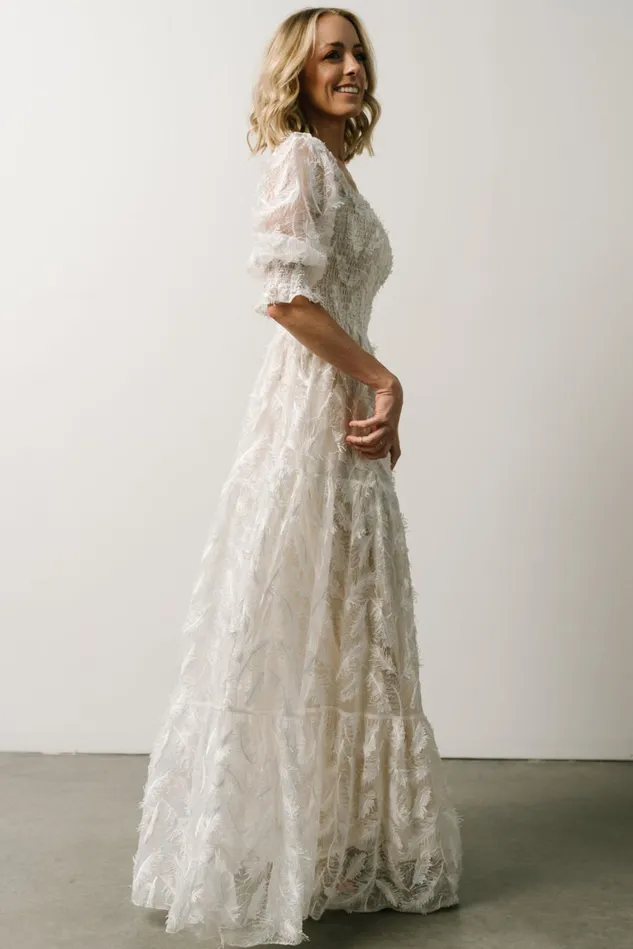Baltic Born Bridal Women Paloma Smocked Feather Maxi Dress Off White