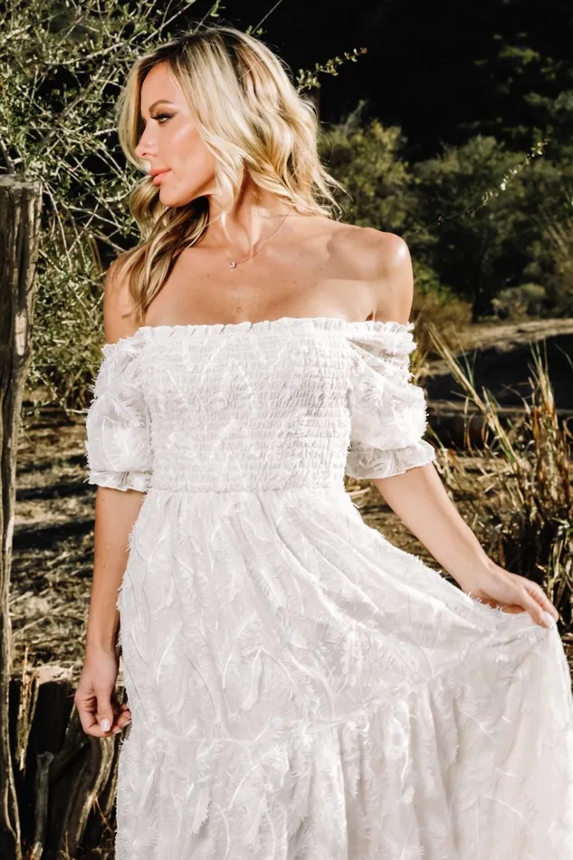 Baltic Born Bridal Women Paloma Smocked Feather Maxi Dress Off White