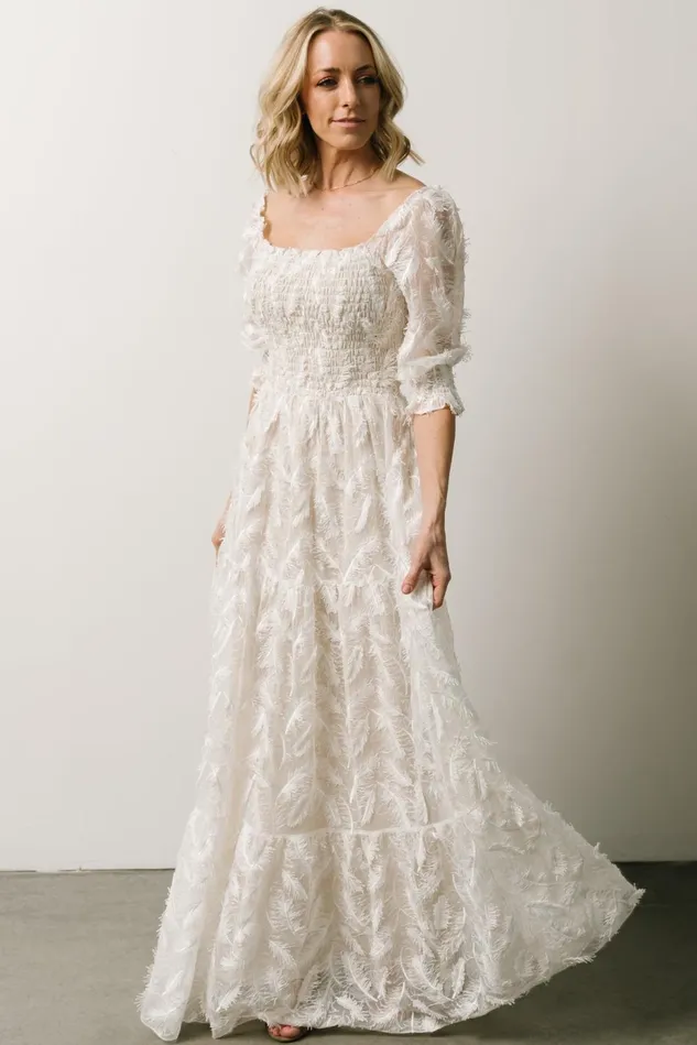 Baltic Born Bridal Women Paloma Smocked Feather Maxi Dress Off White