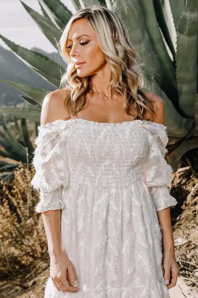 Baltic Born Bridal Women Paloma Smocked Feather Maxi Dress Off White