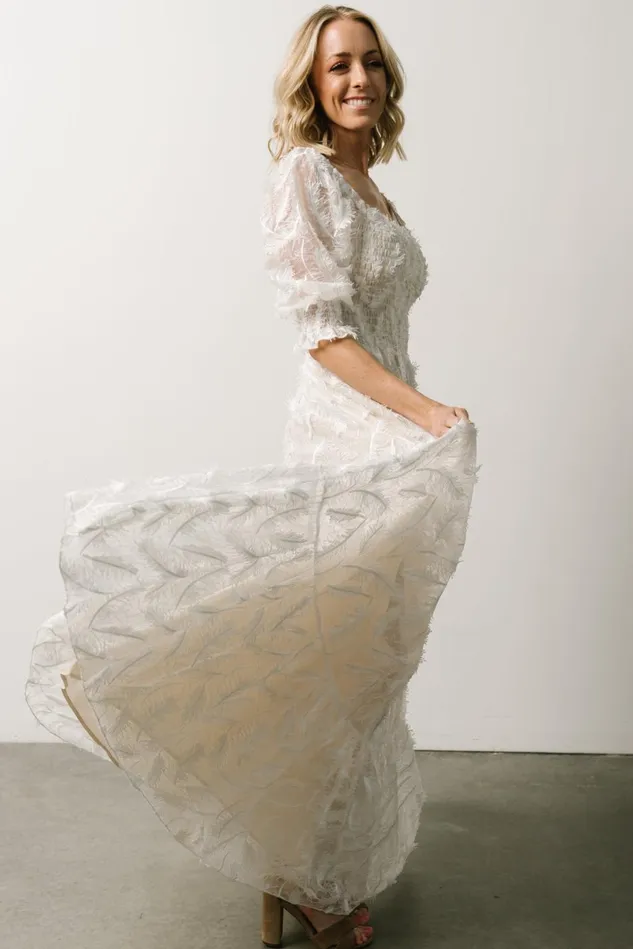 Baltic Born Bridal Women Paloma Smocked Feather Maxi Dress Off White
