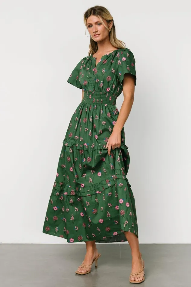 Baltic Born Bump Friendly Women Kiana Poplin Maxi Dress Green Pink