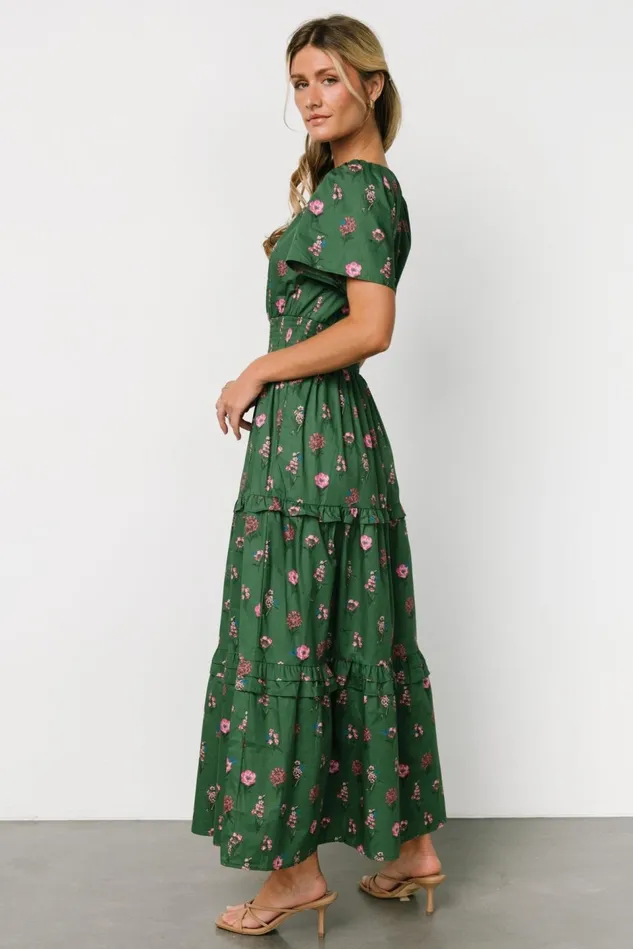Baltic Born Bump Friendly Women Kiana Poplin Maxi Dress Green Pink