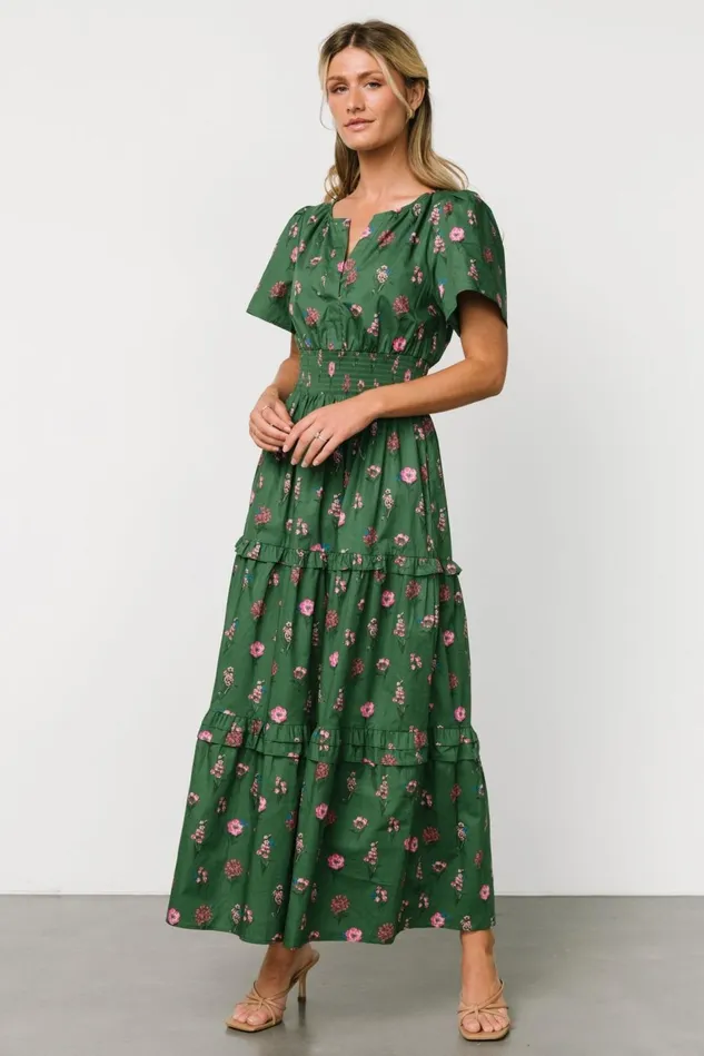 Baltic Born Bump Friendly Women Kiana Poplin Maxi Dress Green Pink